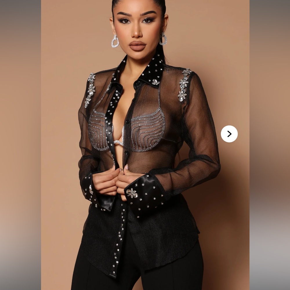 Sheer Black Embellished Blouse